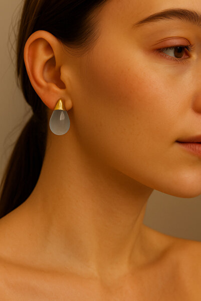 Kumsal Allure BUZ MAVİSİ DAMLA KÜPE-Altın Uçlu Minimalist Tasarım