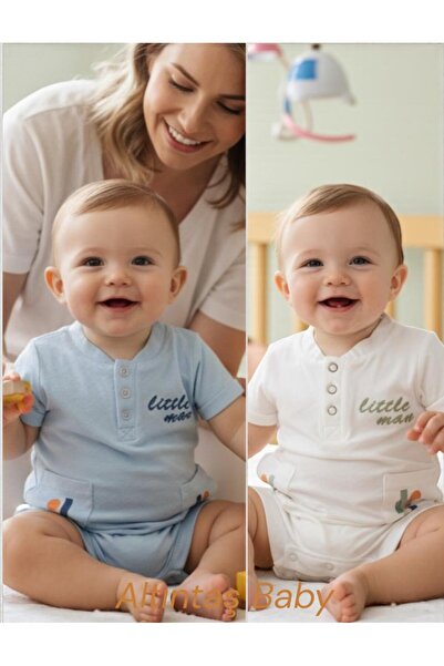 ALTINTAŞ BABY Little Man Yaz Printed Baby Boy Premium Quality Double Jumpsuit