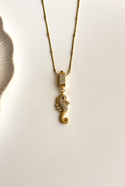 Radino Collection Zirkon Taşlı Deniz Atı Paslanmaz Çelik Kolye – Gold Renk Kararmaz