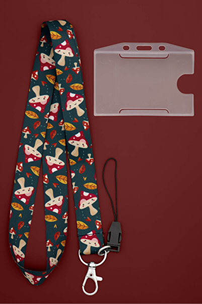 Apptakı Sevimli Mantar Boyun İpi Boyun Askı İpi Boyun Askısı ve Kartlık - ASS...