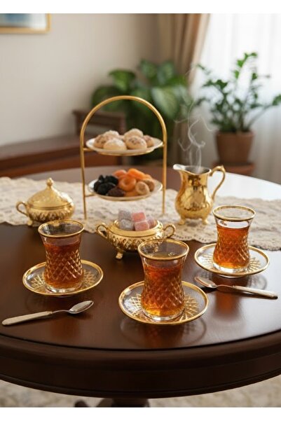 DECOSTYLE Paşabahçe 62561 Baklava Dekor El Kesmesi Gold 12 Parça Bardak Seti