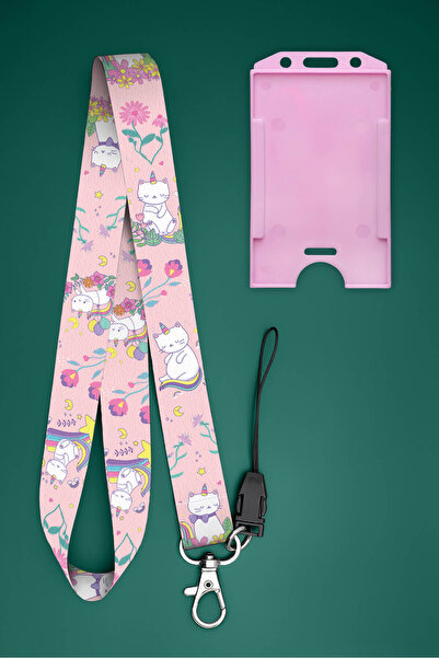 Apptakı Kedi Desenli Boyun İpi Boyun Askı İpi Boyun Askısı ve Kartlık - ASS03...