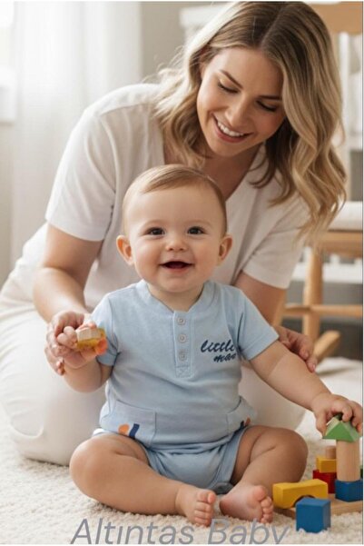 ALTINTAŞ BABY Little Man Yaz Printed Baby Boy Premium Quality Double Jumpsuit