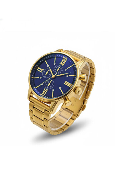 Nicevia Round Dial Unisex Watch |   Gold Steel Chain |   Roman Numeral - Navy...