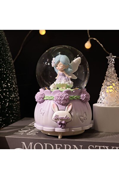 Livava Masum Kız Büyük Boy Kar Küresi Işıklı, Müzikli, Püskürtmeli, Mor, 16X12