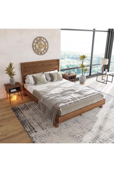 RENAZZO Hüma Model Ceviz Renk Çam Ahşap Karyola Ve İki Komodin Set ( YTY )