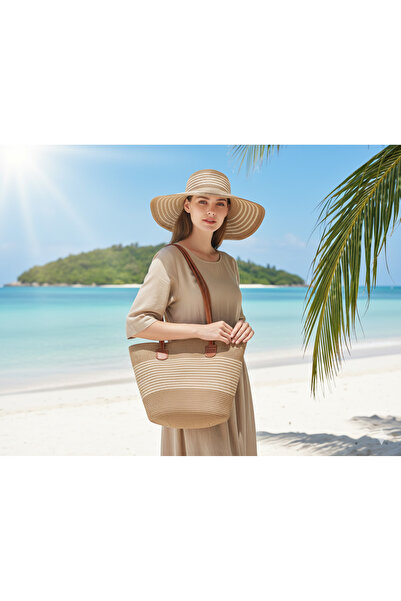 cskticaret مجموعة الشاطئ |   مجموعة مكونة من حقيبة صيفية كبيرة الحجم من القش ...