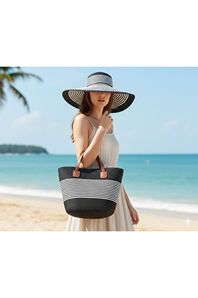 cskticaret مجموعة الشاطئ |   مجموعة مكونة من حقيبة صيفية كبيرة الحجم من القش ...