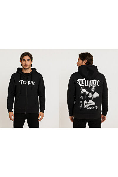 MARKATEM Φούτερ με κουκούλα και χοντρό φερμουάρ 3 κλωστών με ανάγλυφη εκτύπωση 2pac