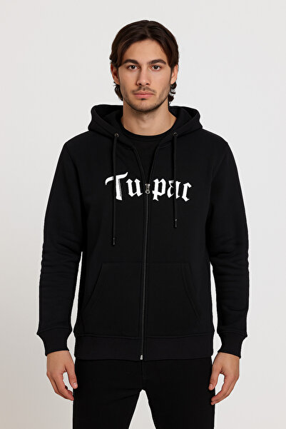 MARKATEM Φούτερ με κουκούλα και χοντρό φερμουάρ 3 κλωστών με ανάγλυφη εκτύπωση 2pac