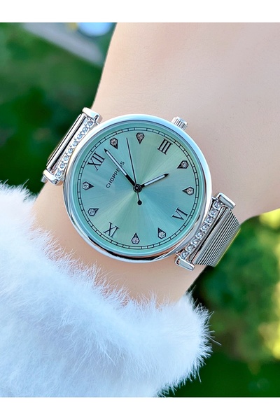 Weluxa Vintage Women's Wrist Watch with Silver Color Stone Steel Band