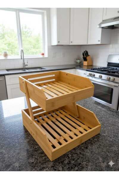 Single Two-tier bamboo organizer, countertop freshness fruit bowl bread bin spice rack