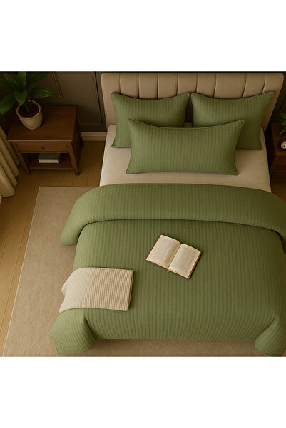 Lenjerie de pat Dublu ,Bumbac Damasc verde olive ,Casa Pucioasa ,6 piese Premium miniatura 3