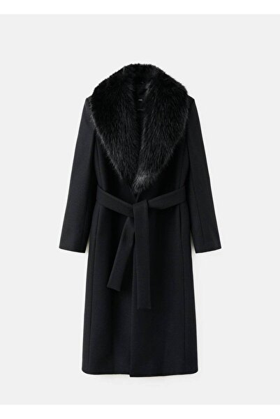 MANGO Woman Manteco yün kürk yakalı palto