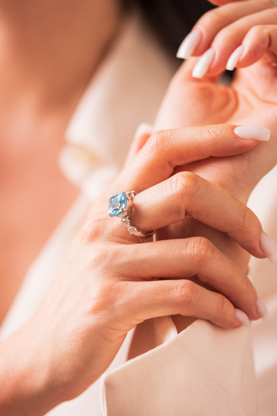 Luamor Jewelry 925 Ayar Gümüş Üzeri 18 Ayar Beyaz Altın Kaplama Yüzük Doğal M...