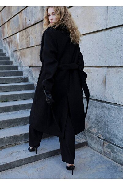 MANGO Woman Manteco yün kürk yakalı palto