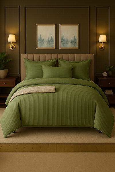 Casa Pucioasa Lenjerie de pat Dublu ,Bumbac Damasc verde olive ,Casa Pucioasa...