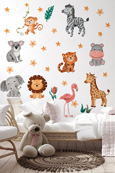 TUGİBU Safari Animals Themed Kids Room Wall Sticker Set, Cute Animals Wall Decor