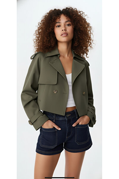 Ceylen Yeni Sezon Düğmeli Kısa Trençkot