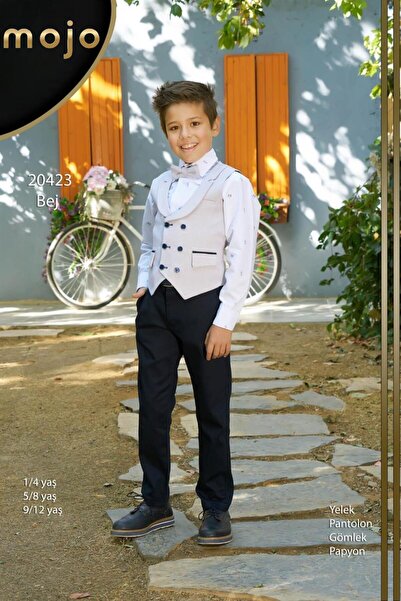 Mogi Boy's Patterned Sports Vest Suit 20423 Beige