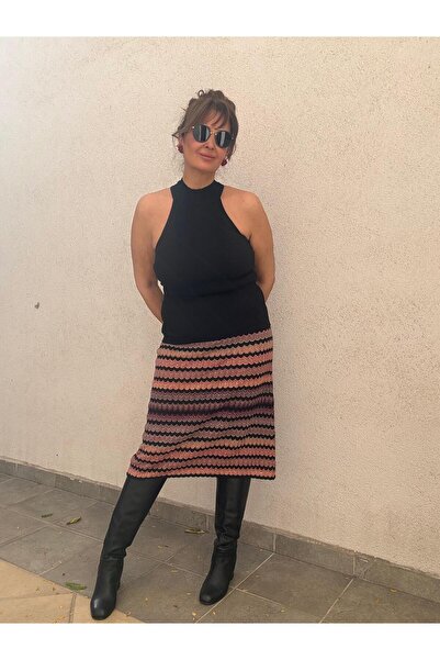 Siyah Kolsuz Yarım Balıkçı Yakalı Kaşmir Karışımlı Body