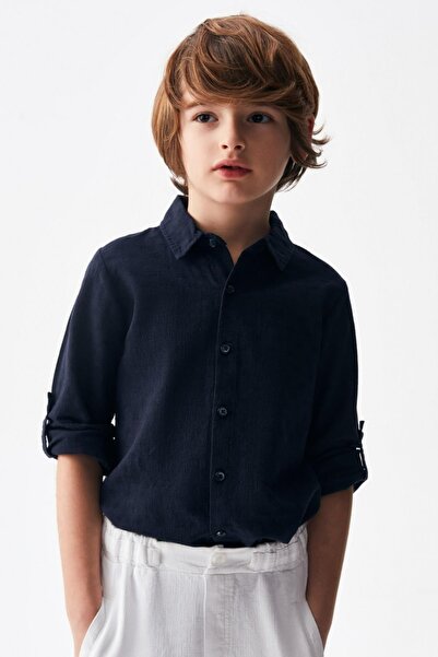 nk kids Erkek Çocuk %100 Pamuk Keten Gömlek 46516 Lacivert