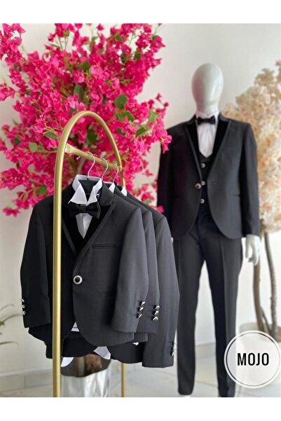 Mogi Erkek Çocuk1-14 Yaş Kadife Yaka Damatlık Set 20319 Siyah