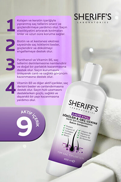 sheriffs Kolajen Ve Keratin Saç Dökülmesine Karşı Hızlı Sac Uzatan Dolgunlaştırıcı Onarıcı Besleyici Şampuan