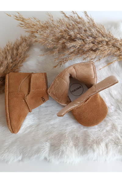 Hodore Lucca Tan Genuine Leather Baby Boots with Fur Inside