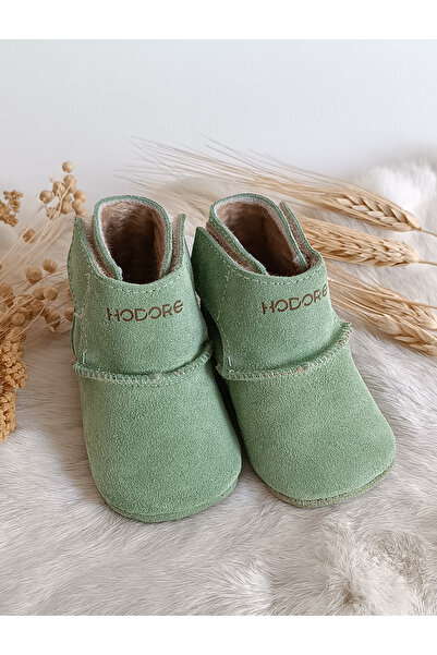 Hodore Lucca Green Genuine Leather Baby Boots with Fur Inside