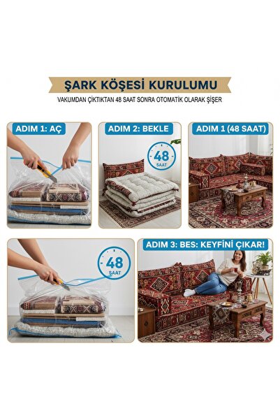 mdhomecarpet Anadolu Desenli Şark Köşesi Yer Minderi Takımı – Sert Çökmeyen Minder Takımı -22 Parça