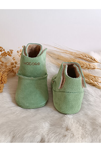 Hodore Lucca Green Genuine Leather Baby Boots with Fur Inside