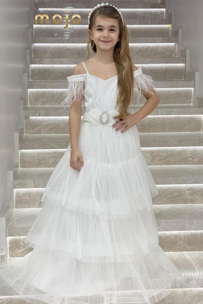 Mojo Bebek Erkut Evening Dress Low Sleeve Buckle Layered Skirt Evening Dress ...