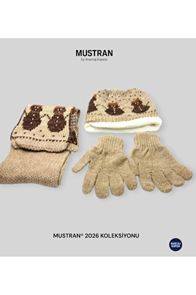 Mustran Set de 3 mănuși pentru copii, tricotaje căptușite cu lână, eșarfe, mănuși - model gros de tricotat pentru cadou de iarnă