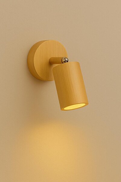 Aysem Wood Duvar Aplik 360° Dönebilen Silindir Yansıtma Tasarımlı Tek Yönlü Ahşap Salon Hol Cafe Otel Aplik