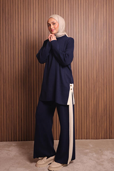 Balenbi Women's Oversized Plain Weave Slit Hijab Knitwear Set 1136