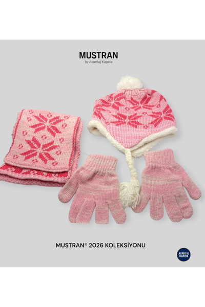 Mustran Children's Fleece-Lined Knitwear Beanie Scarf Gloves Set of 3 - Thick Knitted Winter Gift Model