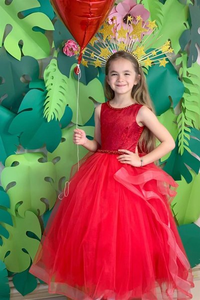 Milo Girl's Wedding Dress with Cape 5207 Red
