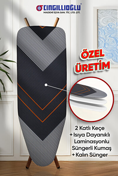 Cıngıllıoğlu Cb-104 Kalp V Motif Çift Kat Keçeli Süngerli Isıya Dayanıklı Ütü Masası Kılıfı Örtüsü Bezi