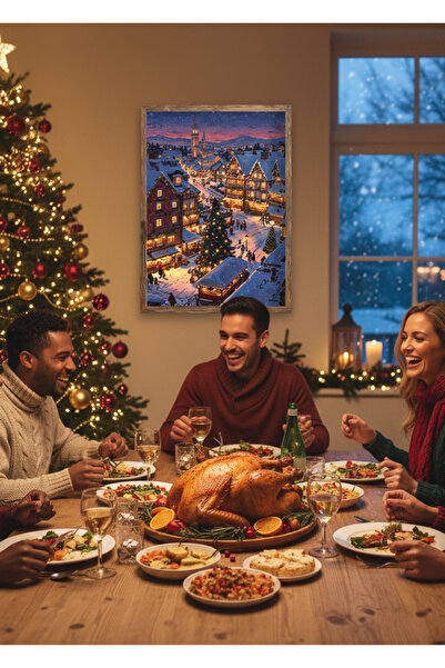 Creatick Design Christmas Temalı Tekli Ham Ahşap Çerçeveli Tablo Yılbaşı Yeni Yıl