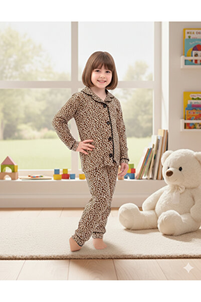 Bebelove Girl's and Baby's Leopard Patterned Buttoned Pajama Set