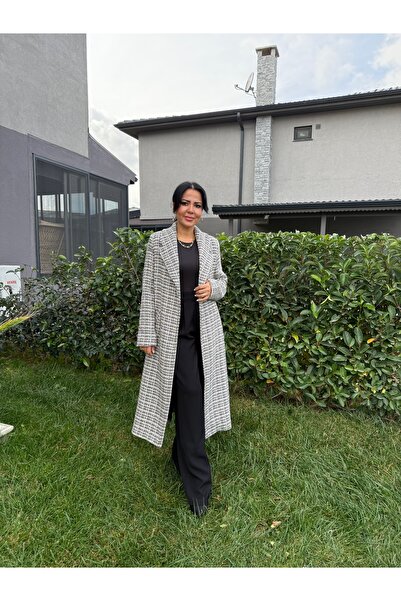 Millagros feel good with us Tüvit Kazayağı Desenli Uzun Kaban