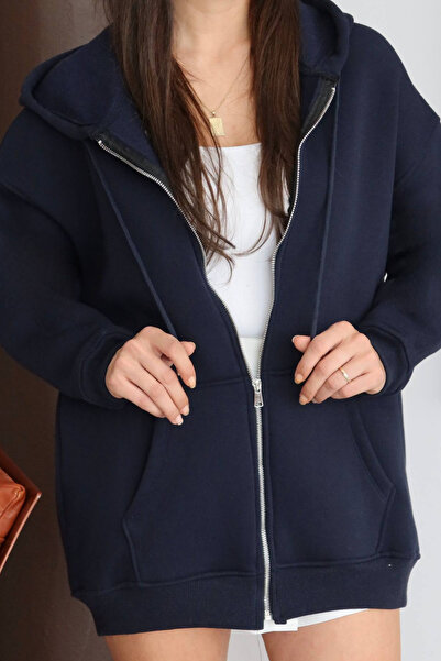 Balenbi Women's 3 Thread Fleece Inside Ka Hooded V Oversized Zun Sweat Cardigan 1129