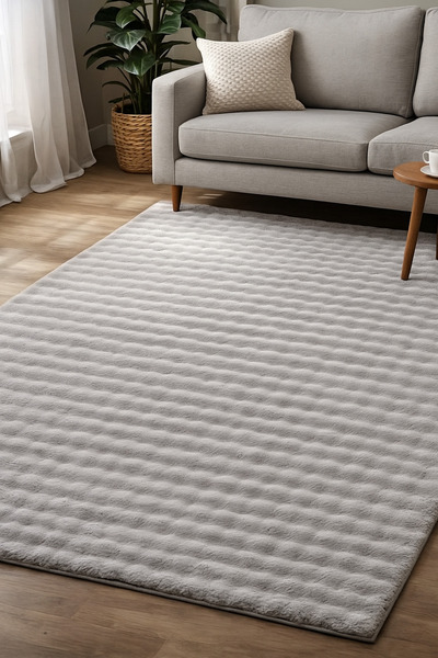 Hig Store Gri Yumuşak Tavşan Tüyü Peluş %100 Soft Kaymaz Taban Halı Yolluk 12...