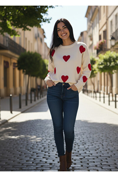 YusGos Women's Crew Neck Heart Knitwear Sweater