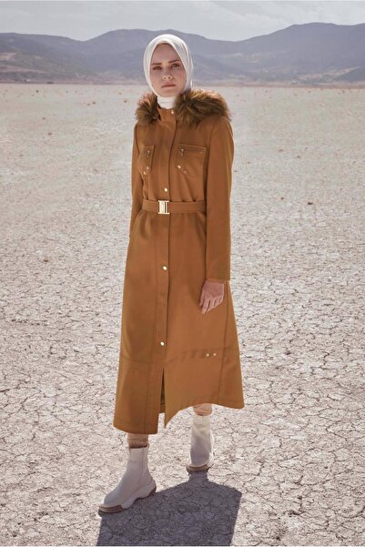 Alvina Belted MANTO 90215 WITH HOODED FUR DETAIL