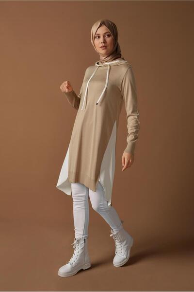 Alvina Πουκάμισο με κουκούλα Τεμαχισμένο πλεκτό τουνίκ 41060