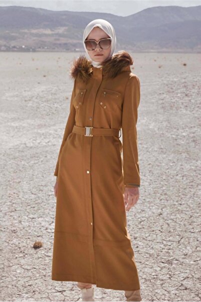 Alvina Belted MANTO 90215 WITH HOODED FUR DETAIL