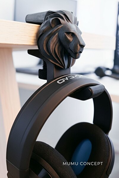 Mumu Desk Type Headphone Hanger with Lion Figure - Gaming Desk Headphone Holder Compatible with All Headphones