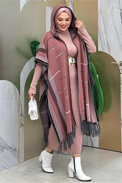 TRENDTESETTÜR Ροζ (ροζ χρώμα) Πλεκτό Poncho χωρίς κουκούλα T 6061 Γυναικείο
